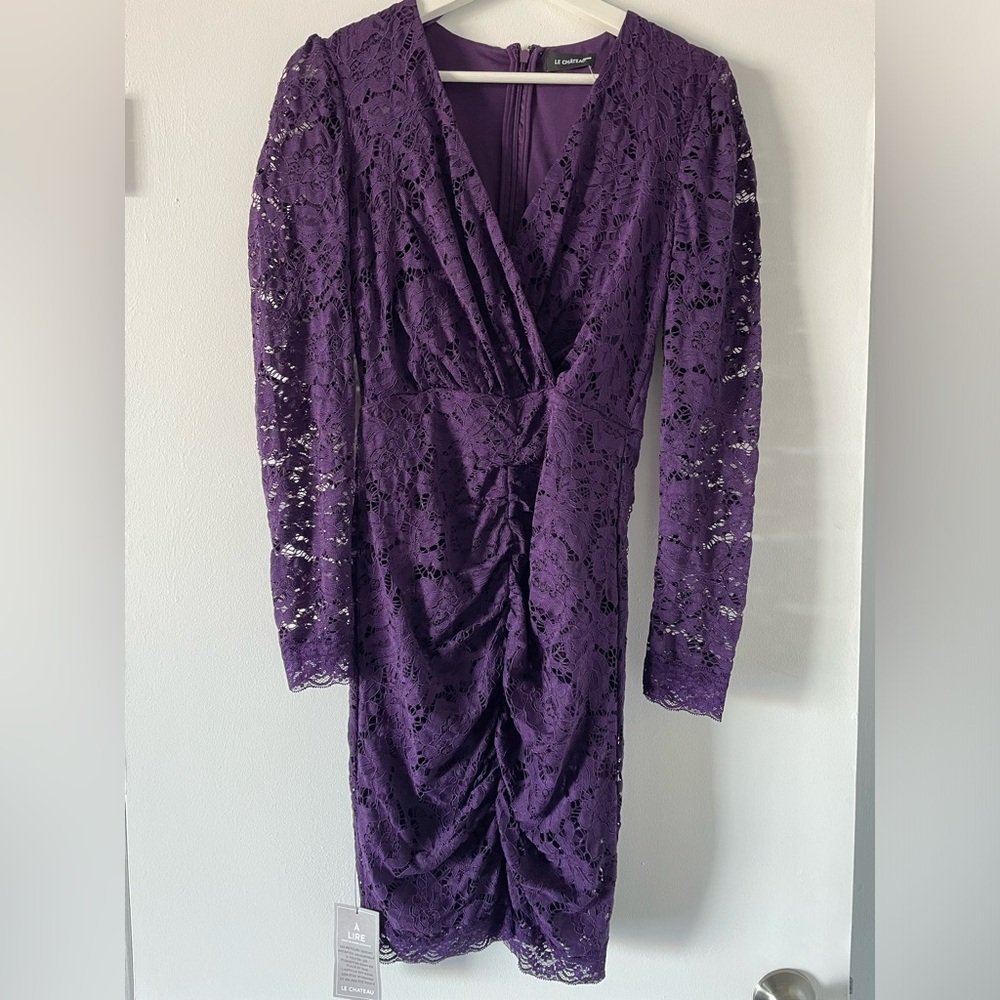 Purple lace bodycon dress from Le Chateau